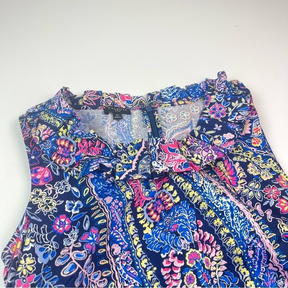Talbots Floral Paisley Shift Dress Pink Blue Ruffled Size 4P preppy coastal - Picture 2 of 12